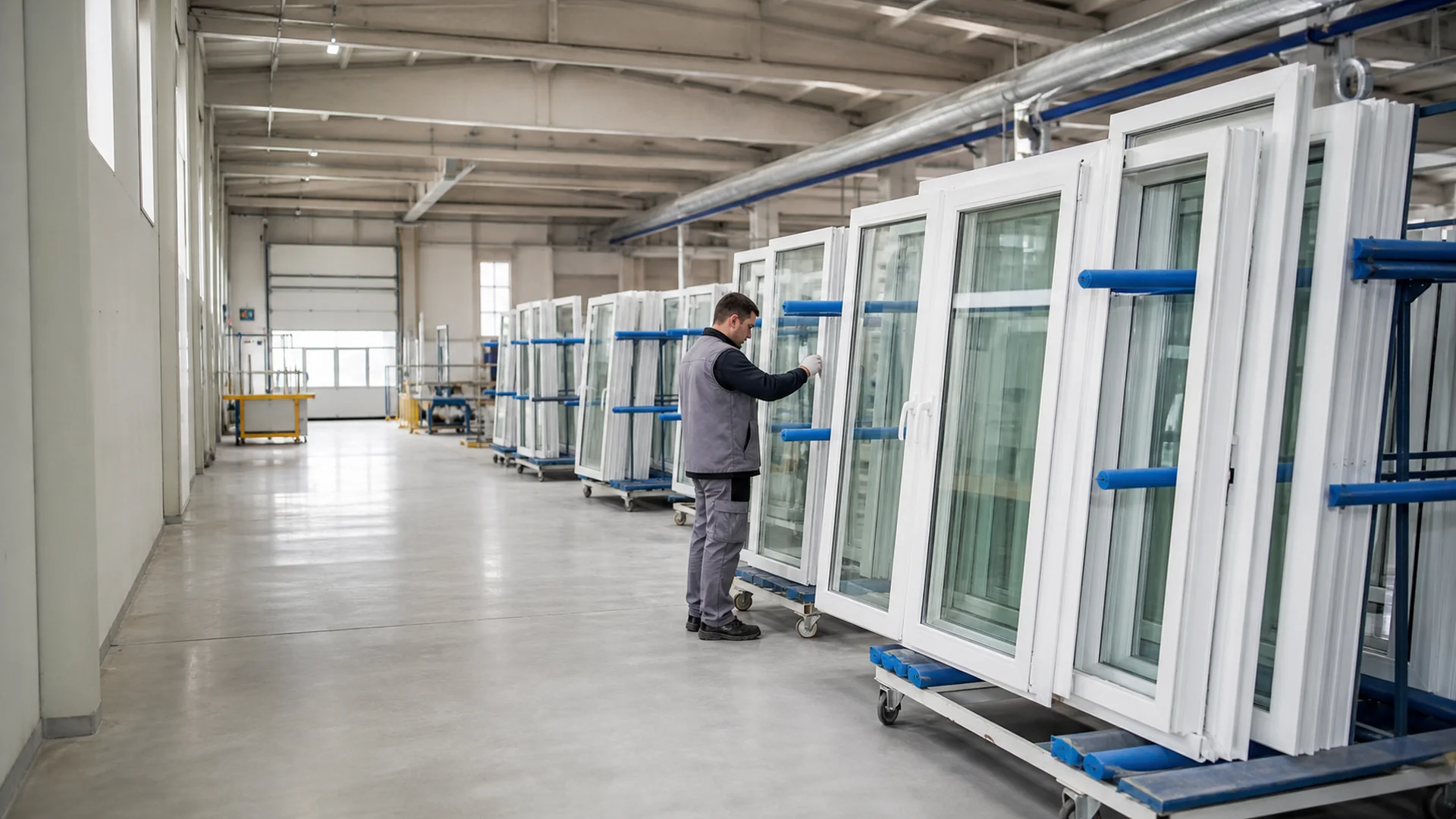 Proje için toplu üretilen yeni PVC pencereler